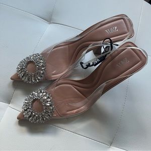 NWT Zara size 6 rhinestone and vinyl heels
